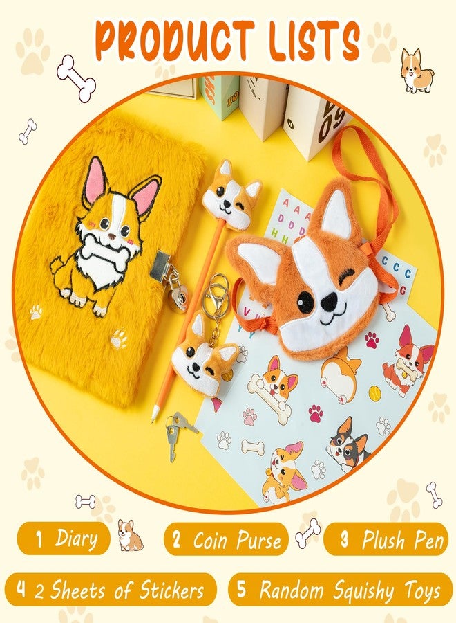 سي واي 2 سايد مجموعة مذكرات كلب كورجي من CY2SIDE - 6 قطع: مذكرات كورجي مع قفل ومفاتيح للبنات، مجموعة مذكرات سرية قطيفة على شكل كلب كورجي للكتابة، اصنعي دفتر قصاصاتك الخاص بك مع أفكار الحرف اليدوية كهدية للفتيات المراهقات - Image 3